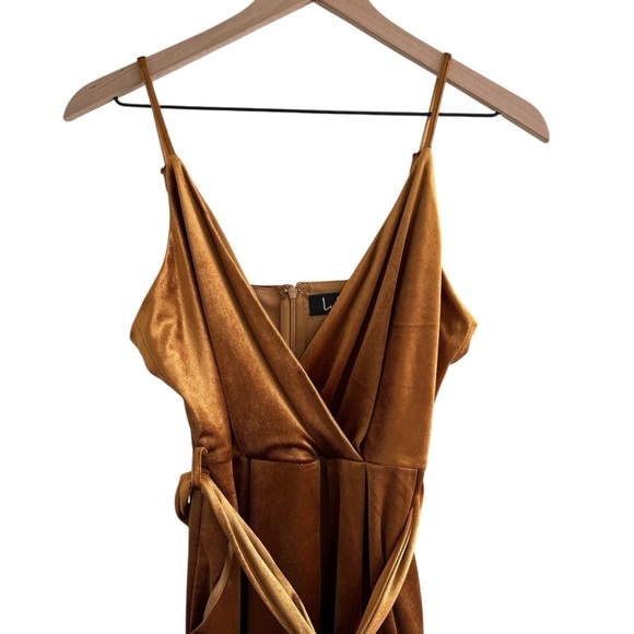 Lulus Regal Evening Copper Velvet Jumpsuit Small Party Cocktail Dressy - Picture 4 of 16